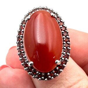 Sterling Silver Womens Ring Red Jade Garnet Size 6